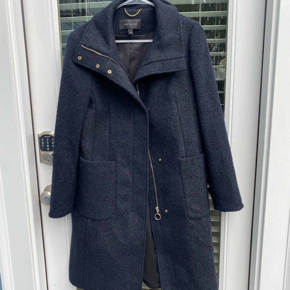 NWOT. Ann Taylor Black/Blue Boucle Jacket.